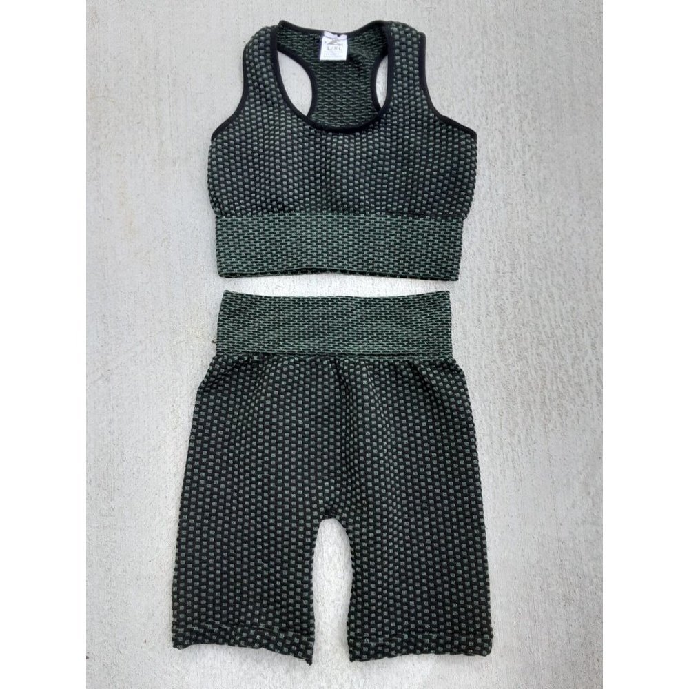 Girls Yoga Gymnastics Ballet Dance Green Glitter Tank Top and Biker Short Set XL